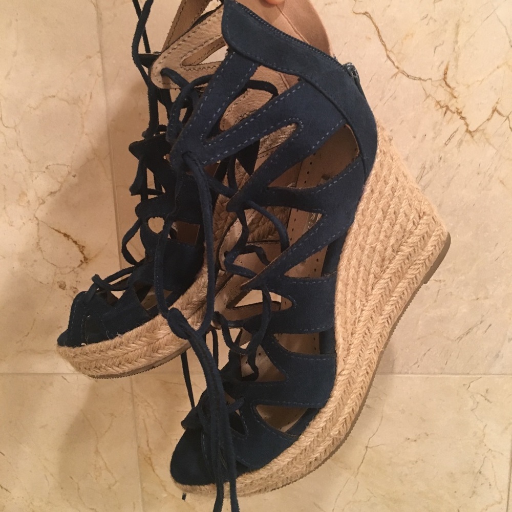 Authentic lace up espadrille wedges